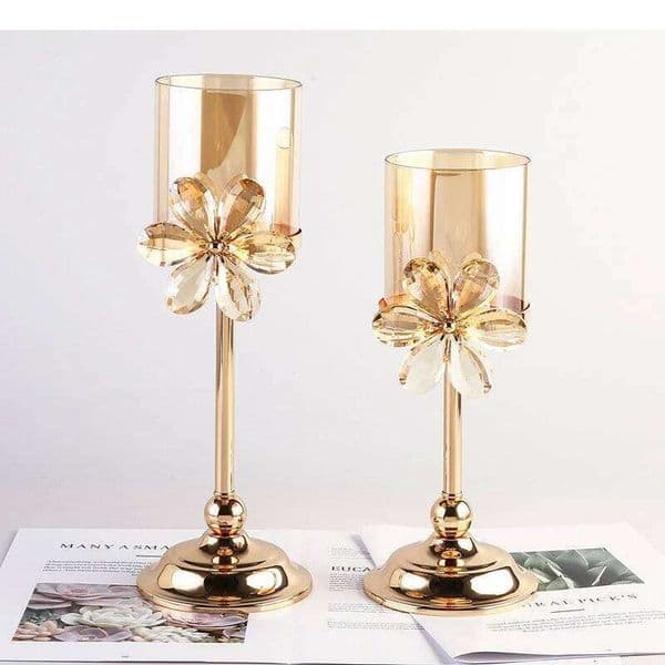 Retro Glass Candle Holders Metal Stand Romantic Candlestick Home Desktop Candelabros Storage Containers Decoration XJ260305
