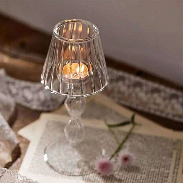 Glass High Footed Striped Candlestick Creative Delicate Lamp Shaped Candle Holder Romantic Transparent Craft Candelabra Holiday XJ260305