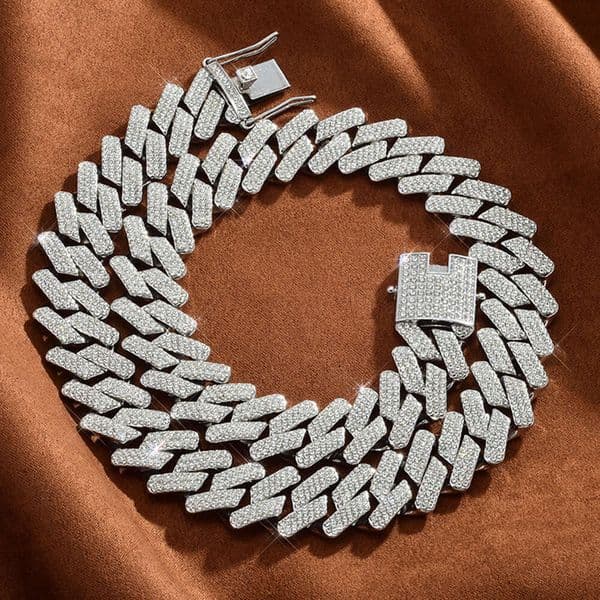 Popular European and American three-row diamond Cuban high-quality, bold, large 17mm full-diamond hip-hop necklace, exclusively for cross-border sales