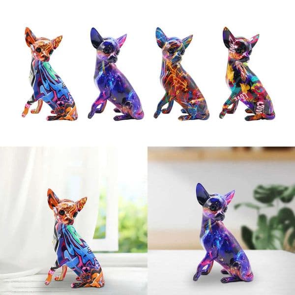 Dog Sculpture Desk Decor Lovely Creative Ornament Splashing Color Art Work S2636