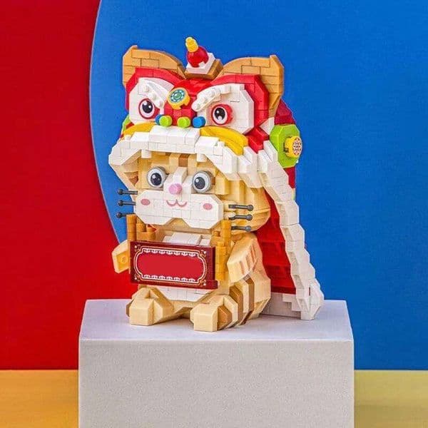 Mini Building Blocks New Year's Beast Lion Cat Animal Model Assembly Ornaments Toys Gifts for Adults and Children Z260305