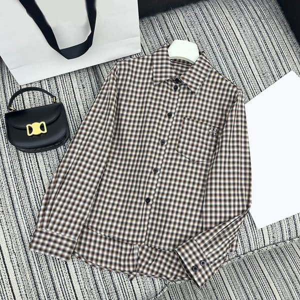 Casual Women Loose Plaid Shirts Blouses Vintage Embroidered Long Sleeved Tops Brand Daily Breathable Versatile Shirt