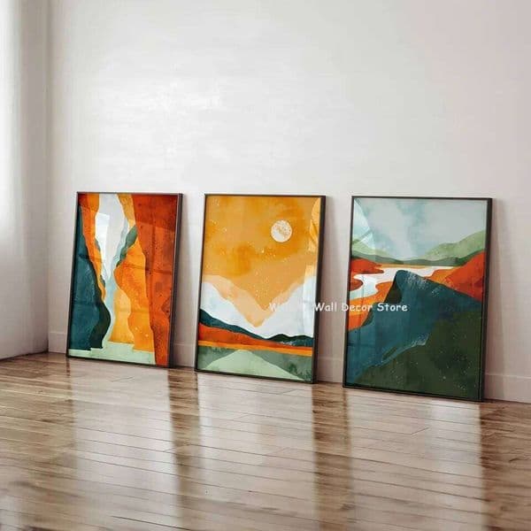 3pcs/set Bohemian Sun Mountain Illustration Canvas Poster Abstract Geometric Wall Art Prints for Modern Living Room Home Decor 26Y0306