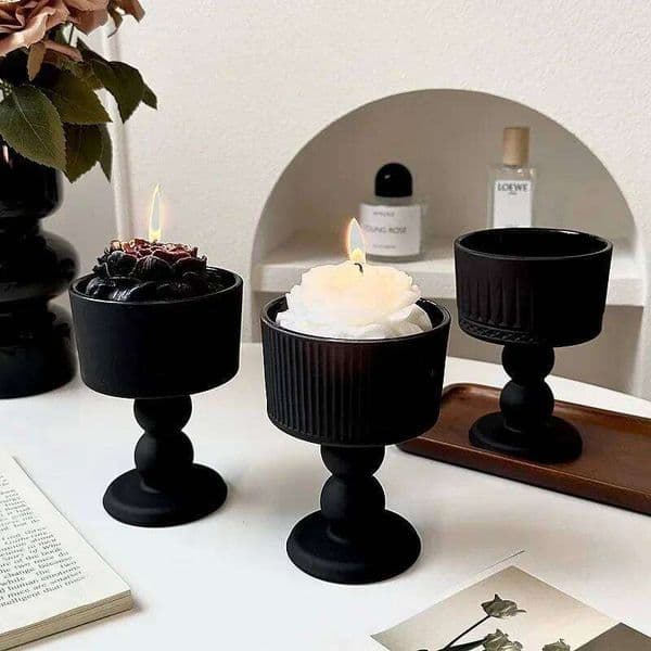 Vintage Atmospheric Holder - Black Frosted Candle Base, Decorative Accent, Photography Prop & Christmas Holiday Decor XJ260305