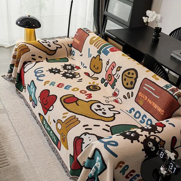 Cartoon Sofa Cover Reversible Stretchable NonSlip Slipcover for LShaped 2 3 4 Seater Couch 260304