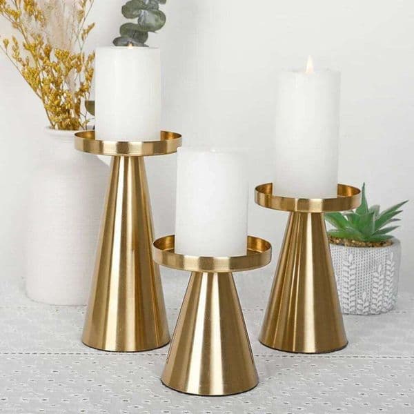 Golden Holder 3-1 Set Candlestick Pillar Candle Container Taper Metal Stand Wedding Decor Luxury Valentine's Day Gifts XJ260305