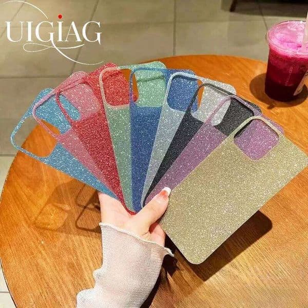 Glitter Phone Case Diy Paper Card For iPhone 16 15 14 13 12 11 Pro Max Plus Mini Flash Stickers Thin Cover Accessory H260305