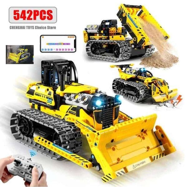 542pcs 3 in 1 Remote Control Programming Truck/Bulldozer Building Blocks Stem Kits for Kids Age 8-10 Educational Toys Boys Gifts Z260305