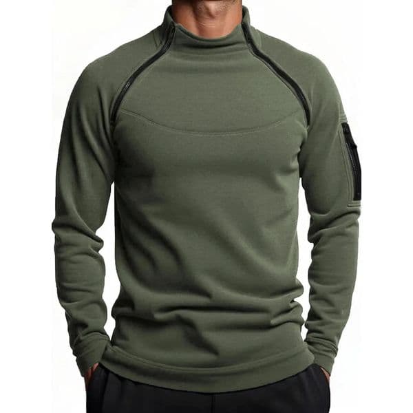 Autumn Winter Mens Polar Fleece Sweatshirt Outdoor Warm Tactical Double Zipper Stand Collar Top Casual Solid Color 260304