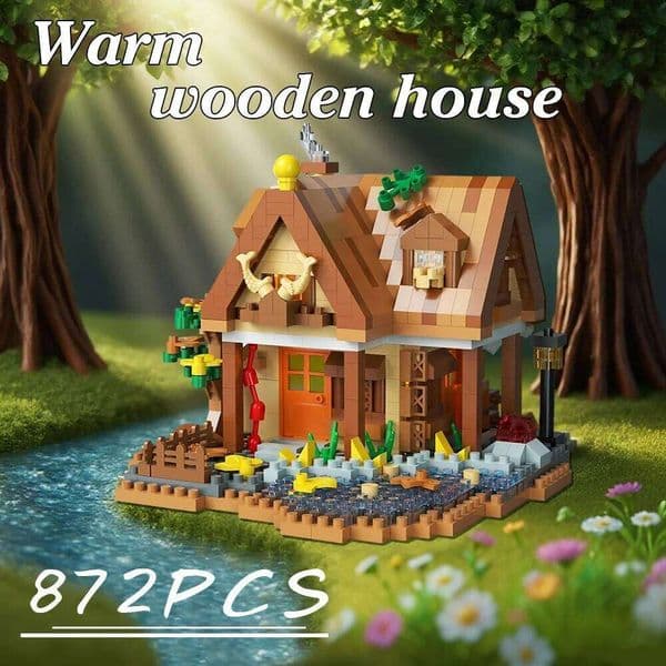 Forest Cabin Building Blocks Set - DIY Wooden House Model Kit, Creative Puzzle Toy for Adults & Kids Z260305