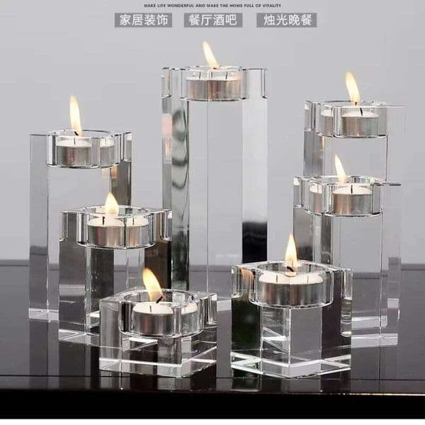 Jinghanlu clear Crystal Candle Holders Small Tealight Candlestick Valentine's Day Candlelight Dinner Table Home decor 9size XJ260305