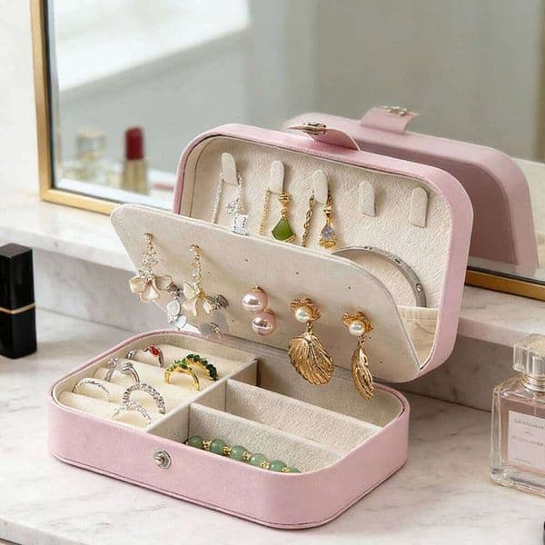 2026 New Portable Lti Compartment Box With Velvet Lining Travel Friendly Pink Jewelry Organizer For Accessories 26H0306 Free Shipping