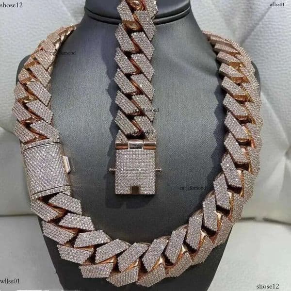 Pendant Necklaces Hip Hop Rapper Sier 20mm Wide 4 Rows Vvs Moissanite Full Iced Out Cuban k Chain Necklace