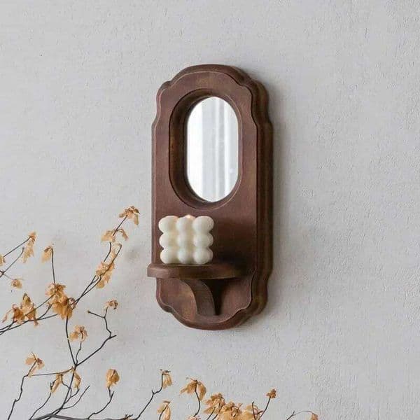Wall Decor Holders Solid Mango Wood Metal Candle Holder Mirror Retro Nostalgic Living Room Aromatherapy Candlestick XJ260305