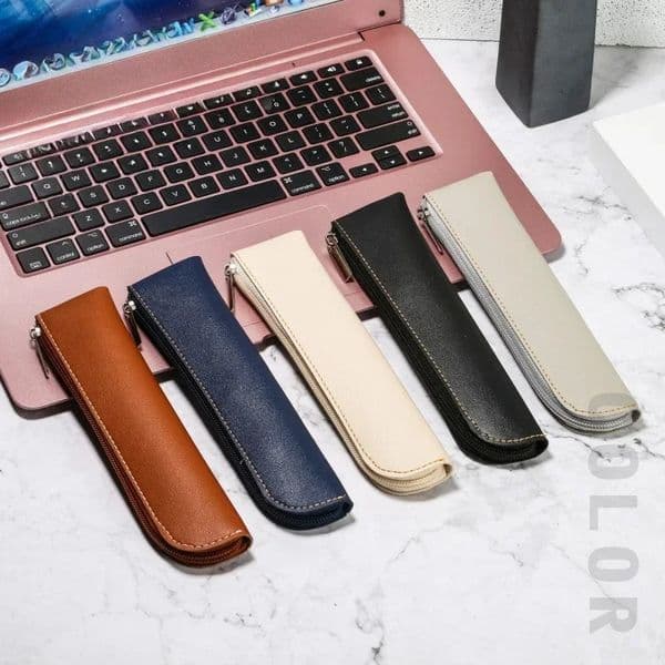 Small Exquisite PU Pencil Bags Beautiful Solid Color Pen Pouch Simple Lightweight Pen Bags Zipper Opening Bags 260304