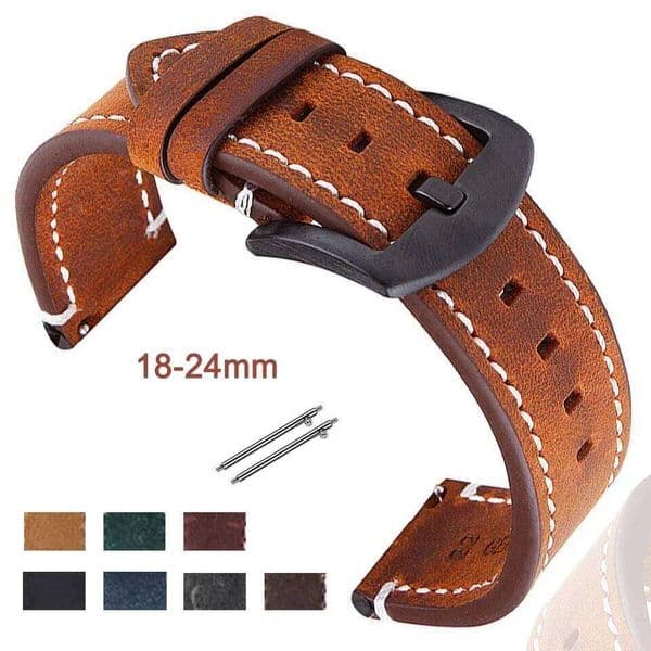 Retro Leather Watch Band 18mm 20mm 22mm 24mm Vintage Strap Comfortable Soft Universal Replace Wristband Quick Release Bracelet H260305