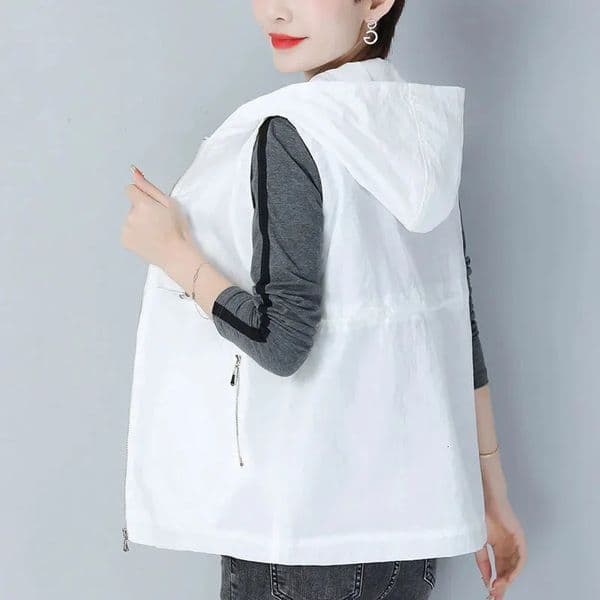 Thin Summer Womens Vest Jacket Short Hooded Sleeveless Coat Female Solid color Casual Liner Waistcoat Jackets Tops 260306