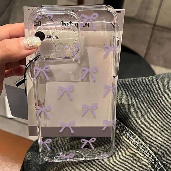 Purple Bow Phone Case For iPhone 17 16 15 11 12 14 13 Pro Max Mini X XS XR 7 8 Plus SE4 16E Shockproof Transparent Soft Cover H260305