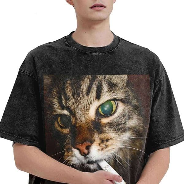 Funny Smoking Cat Meme Shirt Harajuku T Shirts Short Sleeve Y2K Retro Tops Beach Cotton O Neck Plus Size Clothes Q260306