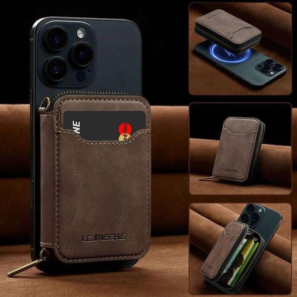 Attraction Zipper Leather Card Slot Wallet for iPhone 17 Galaxy Google Magnetic Phone Bag H260305