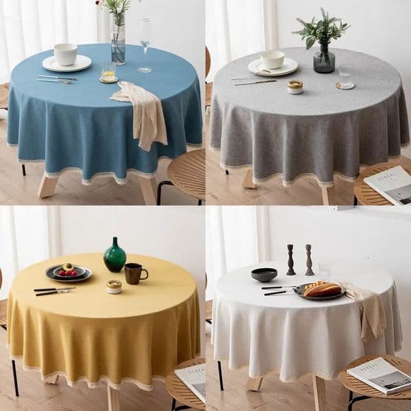 Large Round Tablecloth Solid Color Waterproof Table Cloth Oil-Proof Table Mat for Dining Table Furniture Restaurant Table Cover 260304BJ