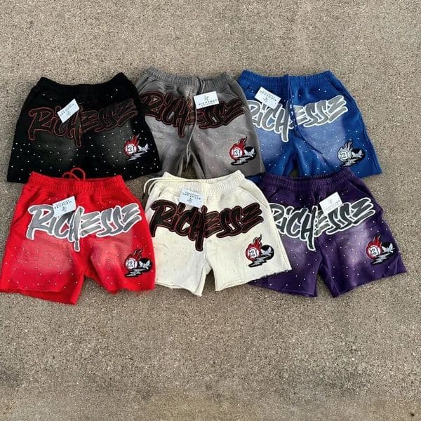 Y2K Harajuku Men Shorts Rhinestone Letter Print Cotton sweatpants Fashion Hip Hop Basketball Streetwear Loose Casual Shorts 260306