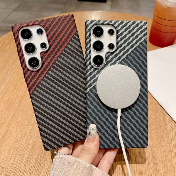 carbon fiber texture magnetic slim phone case shockproof full body protective cover for s24 ultra s25 plus s23 s24