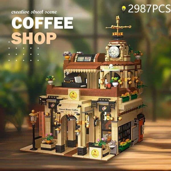 2987PCS Coffee Shop Building Blocks European Sle Vintage Cafe Model Bricks Set With Light Desktop Ornaments Kids DIY Toy Gift K260311