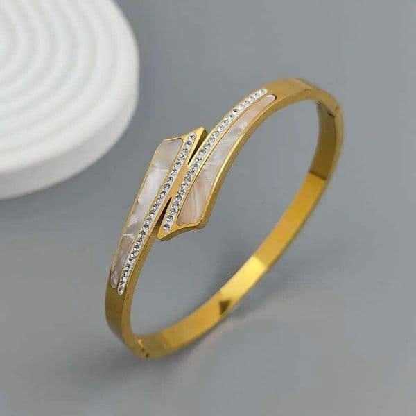 New Cross Zircon White Shell Stainless Steel Gold Plated Bracelet 18K, High Quality Waterproof Couple Bracelet, Wife Gift Z260306