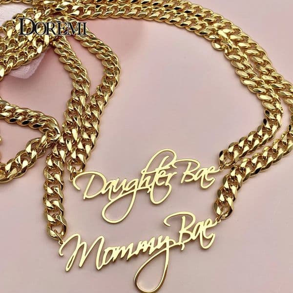 DOREMI 8mm Cuban Custom Name Pendant Personalized Necklace Thick Chain Customized Cursive Nameplate Necklaces Women Gift 260302