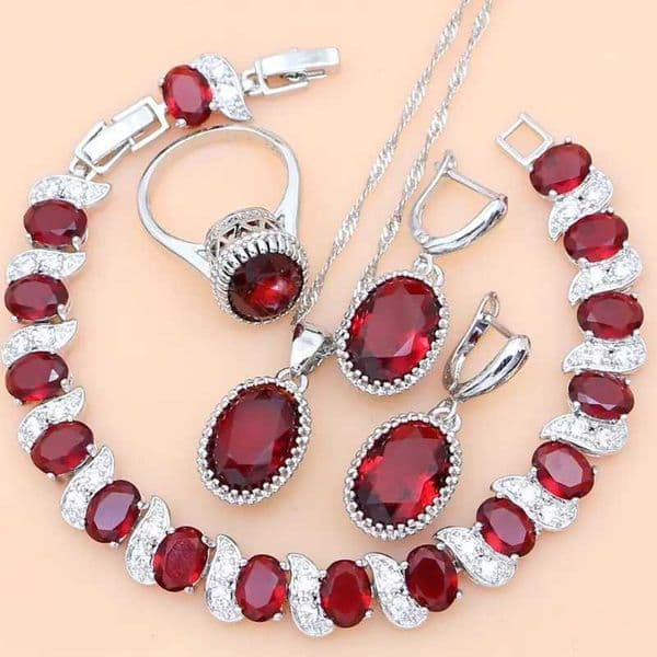 Ruby Red 925 Silver Jewelry Set Birthstone Jewelry Women Earrings/Pendant/Necklace/Rings/Festival Valentines Day Gift H260307