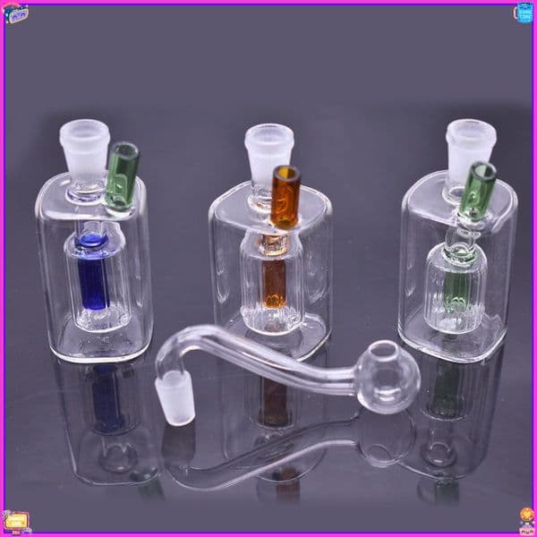 Wholesale Mini Colorful Square shape Glass Bongs Water Pipe Glass Pipe With 10mm male smoking oil Bowl Accessories and silicone hose