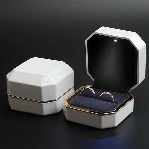 New Double Ring Box Wedding Square Velvet Ring Case Organizer Jewelry Gift Box With Led Light For Proposal Engagement Ring Boxes H260306