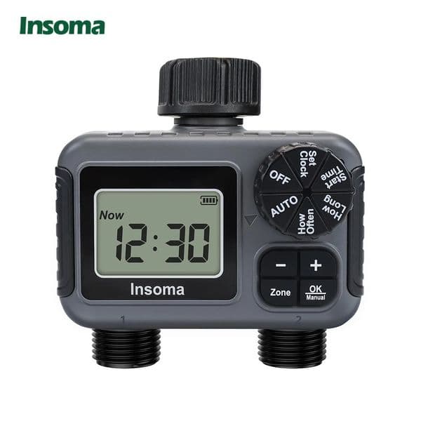 Insoma 2-Zone Sprinkler Timer Programmable Garden Hose Timer Water-Saving Irrigation Controller for Lawn Yard Drip Systems IPX5 260304