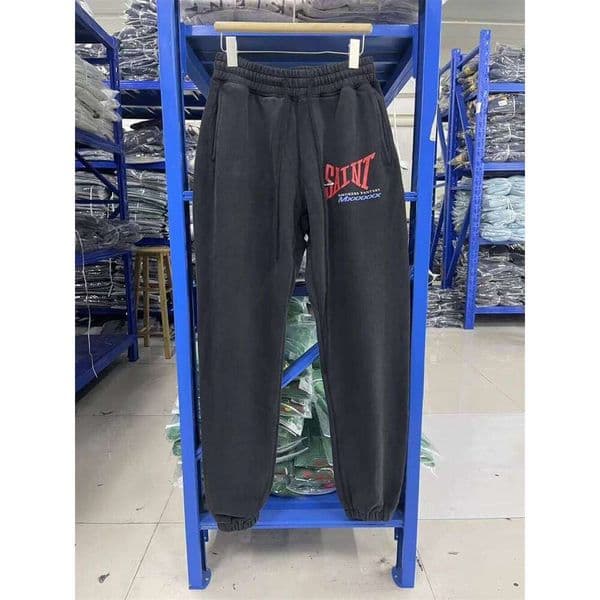 Autumn Winter New Men's Skinny Vintage Saint Letter Print Round Neck Oversize Casual Sportswear Pants 26M0307
