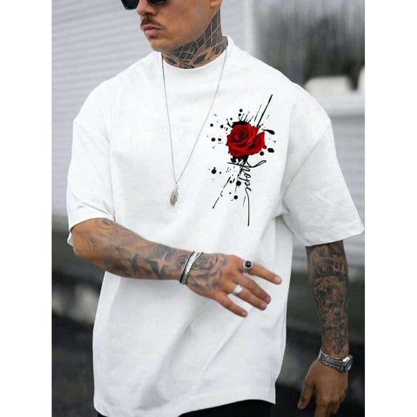 T Rose Men Cotton T-shirt Luxury Brand Fashion Big Size Top Casual Short Sleeve Streetwear Classic Print New Arrival Tee S-4XL Q260306