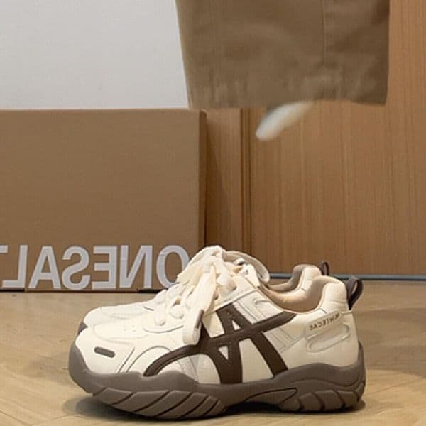 New design 2026 Women's Premium Retro Sneakers, Leather & Suede Paneled Thick Sole Trainers for Casual Style Free shipping
