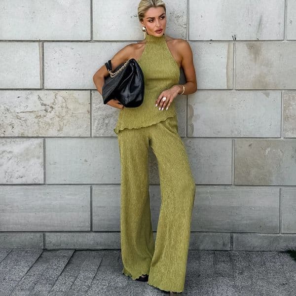 Tuularose Hanging Green Pants Set Sleeveless Backless Personality Temperament Commuter Twopiece Summer Women 260307