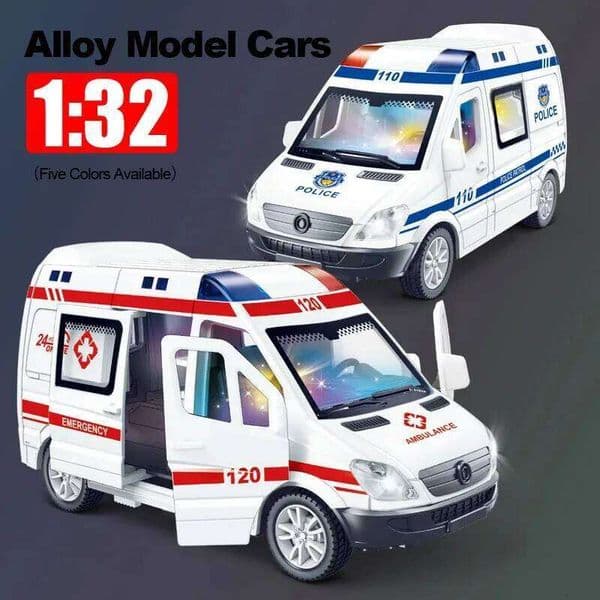 1:32 Mini Alloy Car Diecast Ambulance Fire-Truck Policecar Model Sound And Light Vehicle Simulation Collection Gifts Toys Boys Z260307