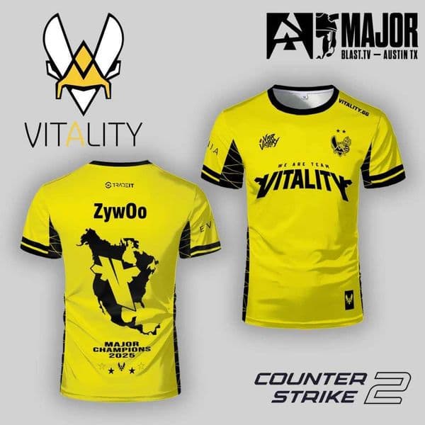2025 CS2 Austin Major Team Vitality Commemorative Uniform Fan Jersey ZywOo Training Breathable T-shirt Mens Custom O-Neck Tops L26057