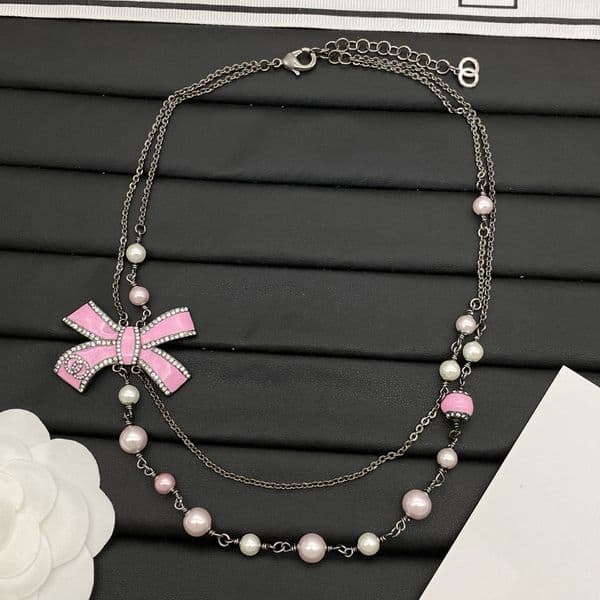 cc designer necklace channels jewlery for women Bowknot Resin Pearl Necklace for Women