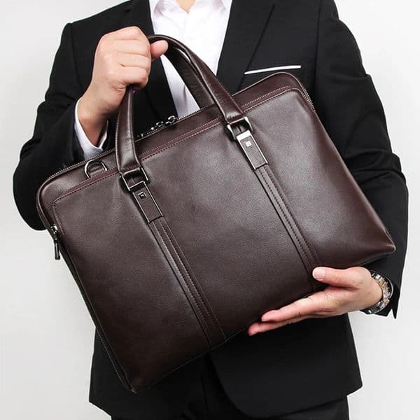 Genuine Leather Briefcase Men Leather Business Bag 156 Laptop Bag 14 Male Office Bag Document File Case Shoulder Bag260302BJ