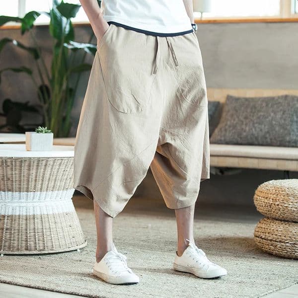 Men Harajuku Harem Pants Mens Summer Cotton Linen Joggers Pants Male Vintage Chinese Style Soild Color Calf-lenght Trousers 260302BJ