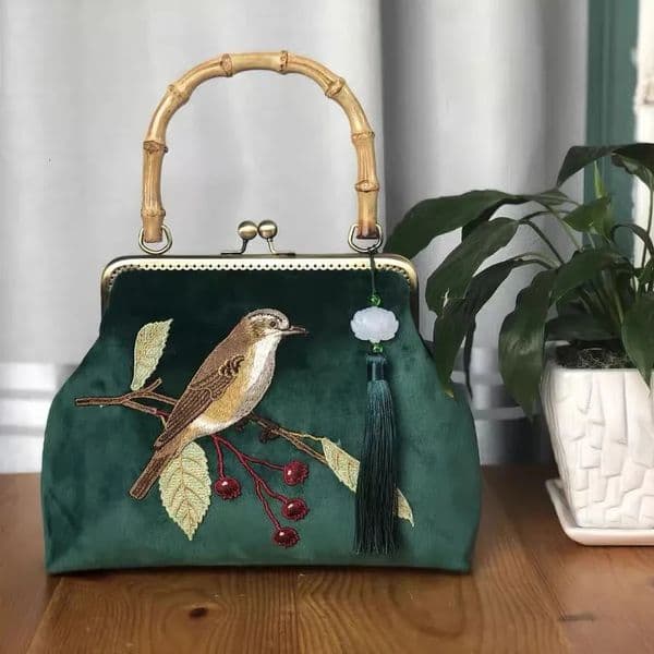 Embroidery Bird Fringe Bag Wood Hand Vintage Fashion Tote Womens Handbags Purses Chain Women Shoulder Crossbody Bags 260307