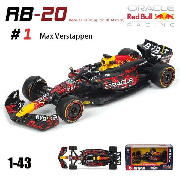 Bburago 1:43 2024 F1 Red Bull RB20 #1 Verstappen Special livery for the British Collectible Gifts Alloy Car Die Cast Model Toy Z260307