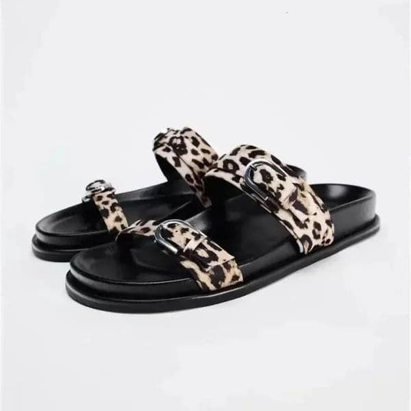 Chic Leopard Print Platform Sandal for Woman Classic Buckle n Casual Thick Bottom Ladies Beach Shoes Open Toe Flat Footwear 260307