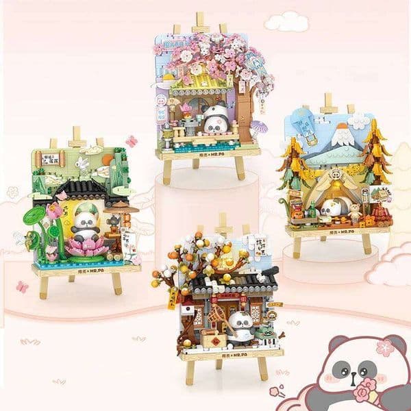 Mini Creative Panda Cherry Blossom Tree House Stereo Lotus Flower Painting Building Block Assembly Toys Children Christmas Gifts C260306