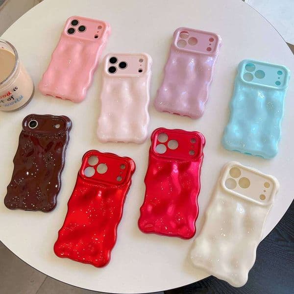 3D Meteorite Bubbles Soft TPU Case for iPhone Air 12 13 14 15 16 17 Pro Max Camera Protection Glossy Wave Cover New Year Gifts 26W0307