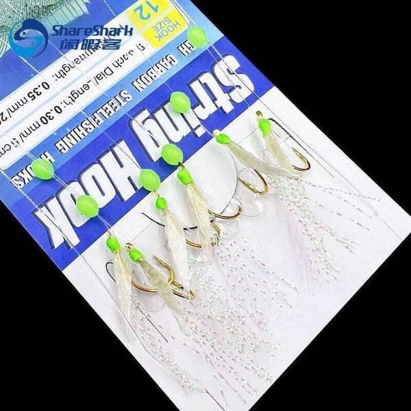 2026 new 6 Luminous Sabiki Rigs Saltwater Real Fish Skin String Hook Mackerel Feathers Lures Set Fishing Bait Y260304 free shipping