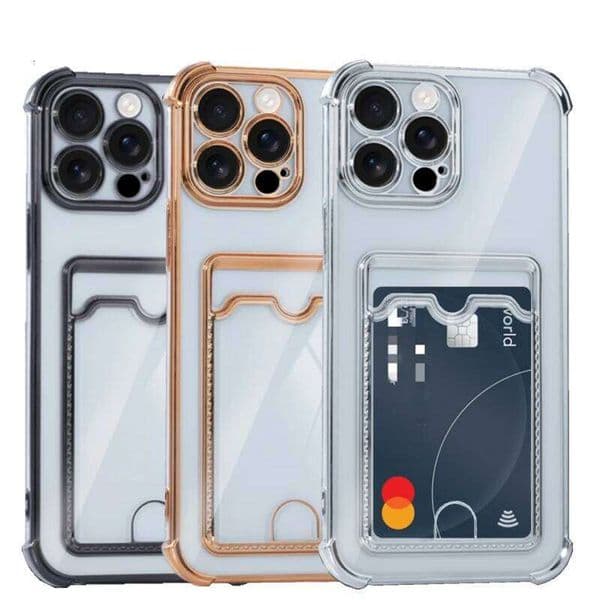 Transparent Soft Card Holder Bag Case For iPhone 17 16e 16 15 14 13 12 mini 11 Pro X XR Xs Max 7 8 Plus Shockproof Plating Cover H260305